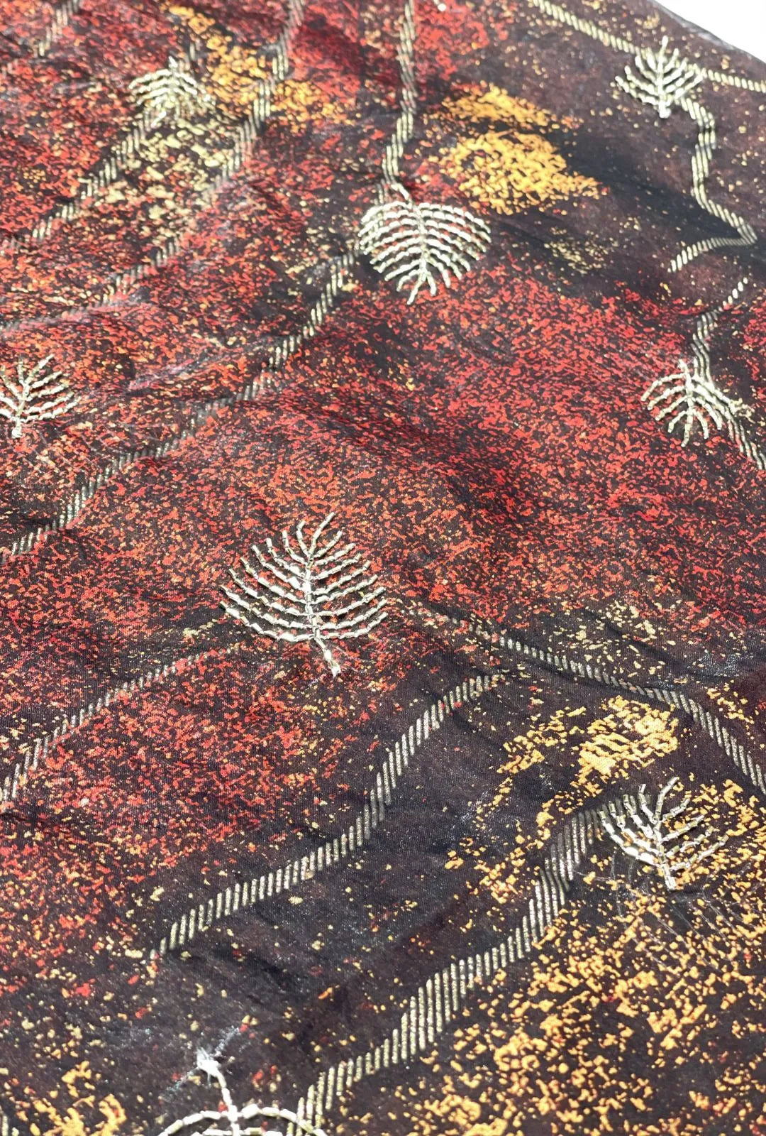 Textured Leaf Foil Embroidered NC Satin Premium Material
