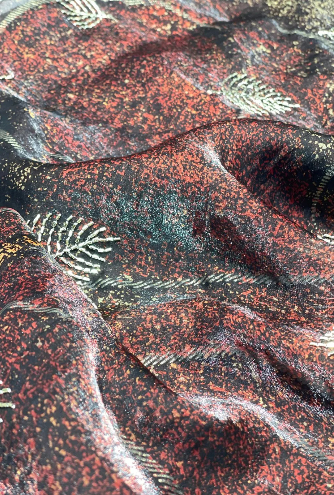Textured Leaf Foil Embroidered NC Satin Premium Material