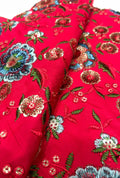 Vibrant Red Embroidered Cotton Fabric With Sequence Work
