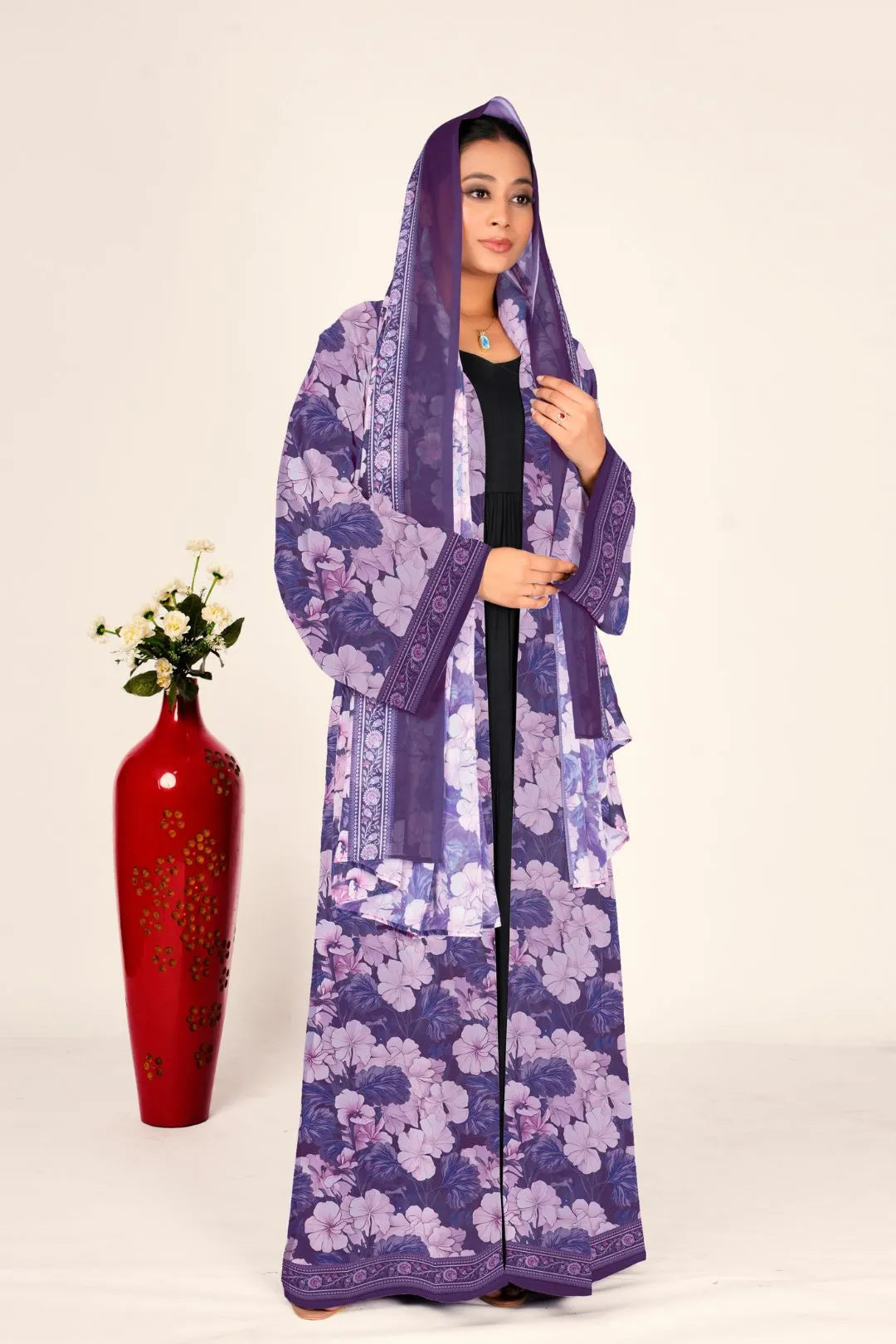 Botanical Chiffon Overlay Shrug Open Longline Women Modest Wear