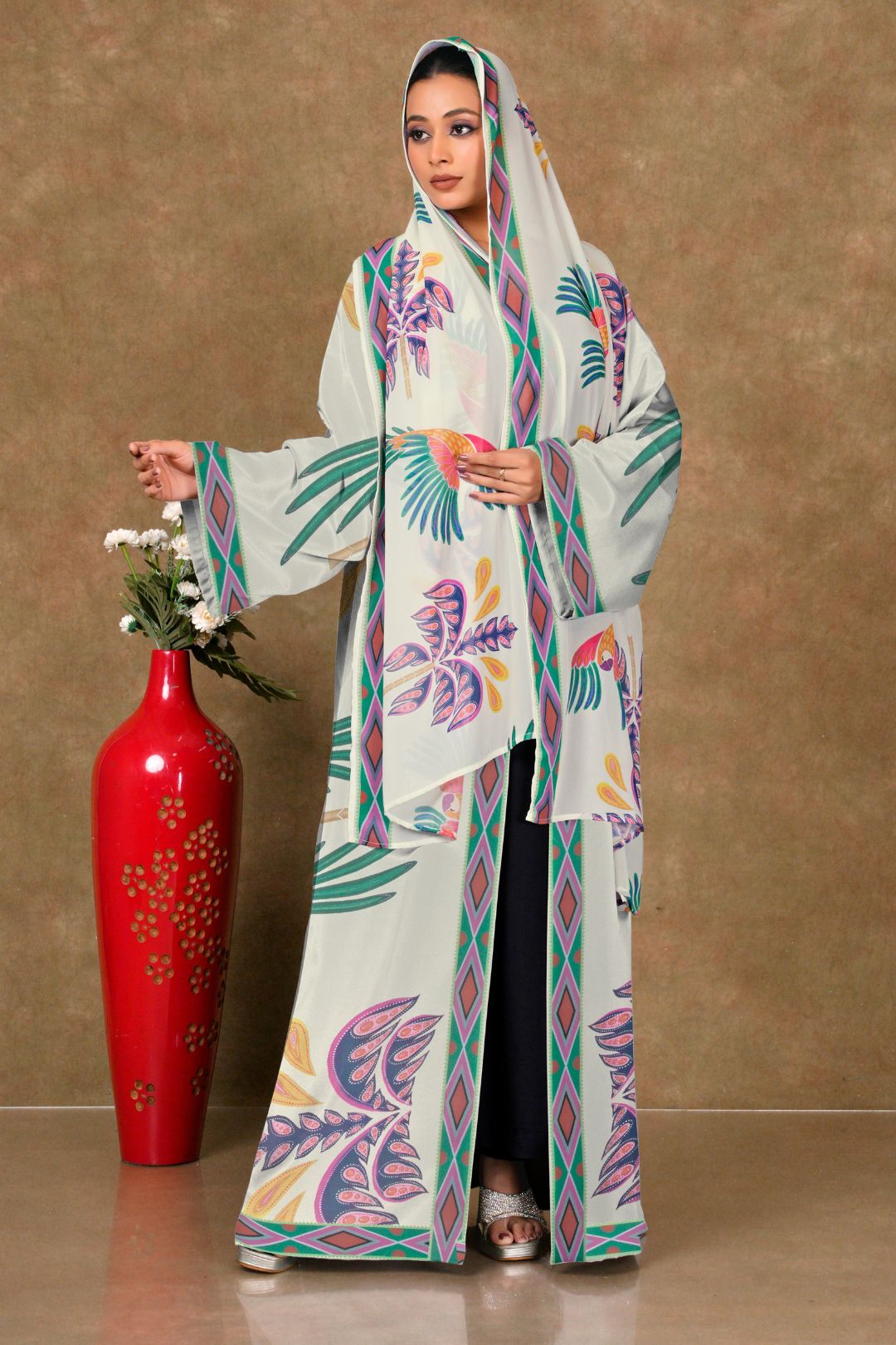 Chiffon Shrug Set with Tribal Motif Print and Diamond Trim GAJIWALA EXPORT