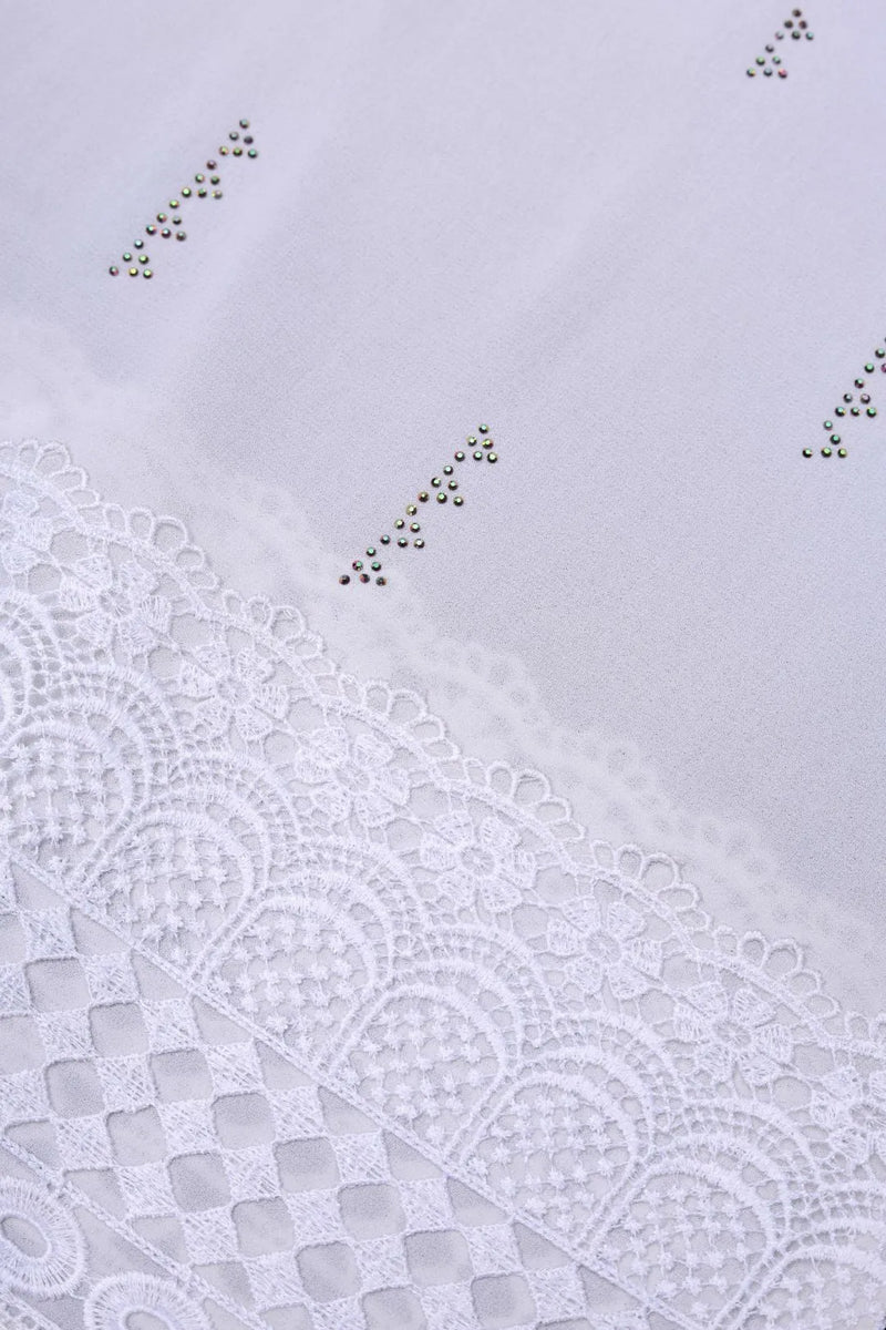 Stonework White Stole For Abaya