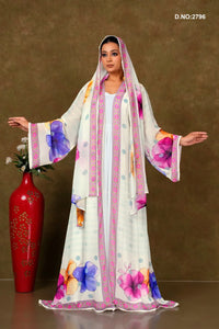 White Elegant Floral Printed Shrug with Dupatta Style Drape