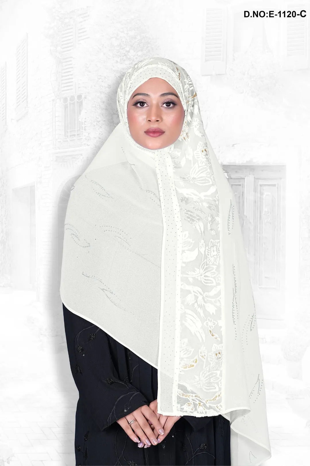 White Embellished Flower and Stone Work Dupatta for Women