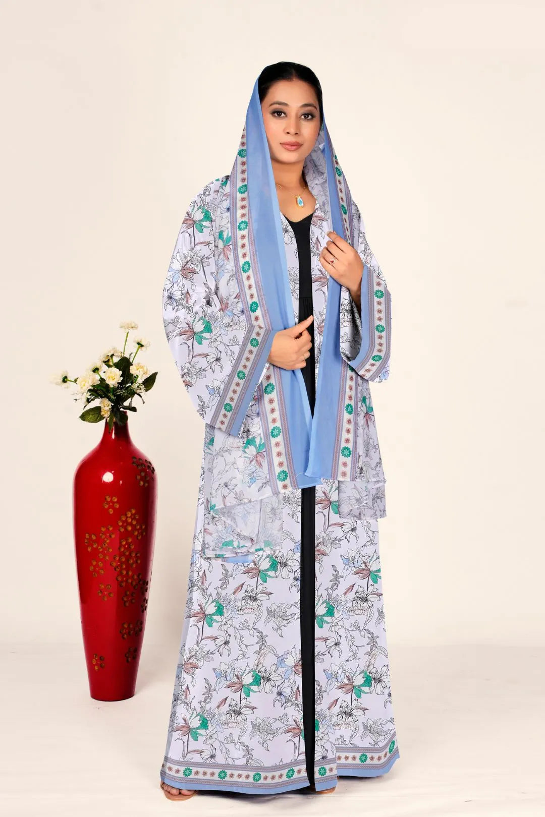 Floral Chiffon Shrug Open Front Long Women Full Length Modest Wear