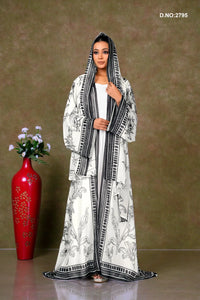 White Graceful Long Shrug with Floral Print Detailing