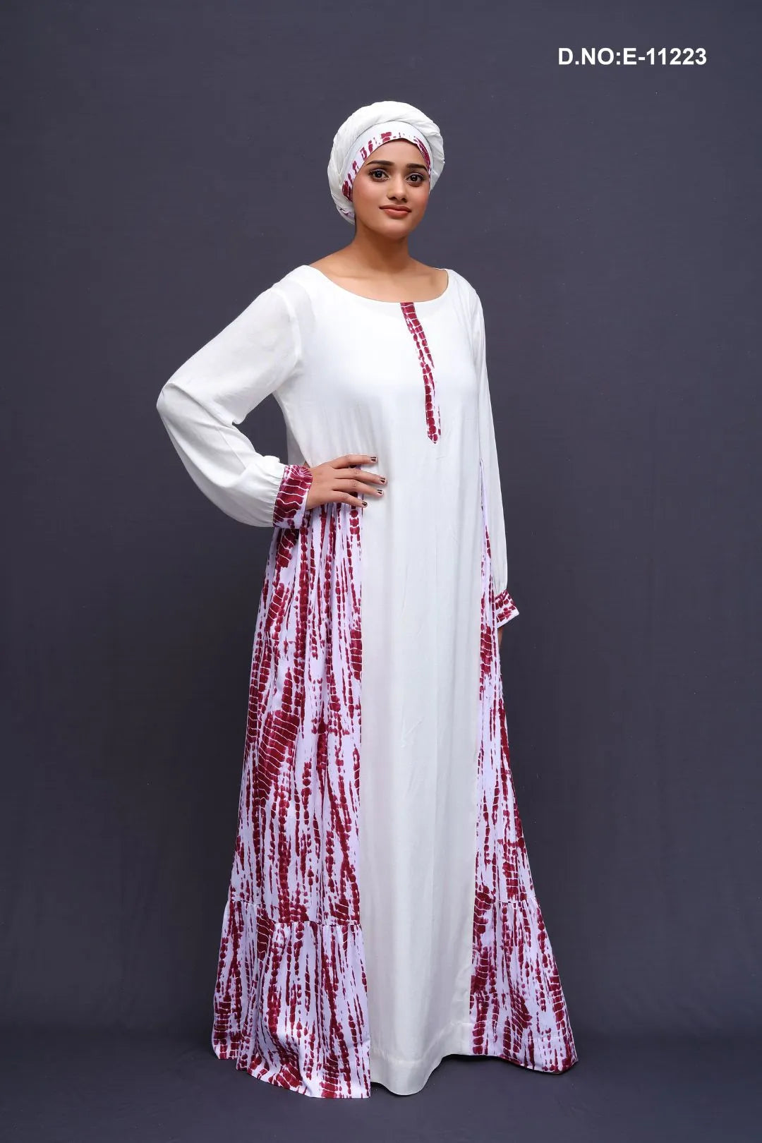 White Kaftan With Pink Printed Design For Women