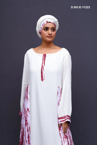 White Kaftans With Pink Printed Design For Women