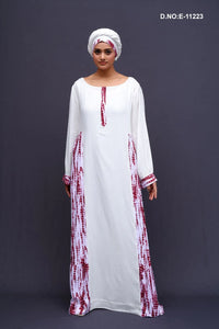 White Kaftans With Pink Printed Design For Womens