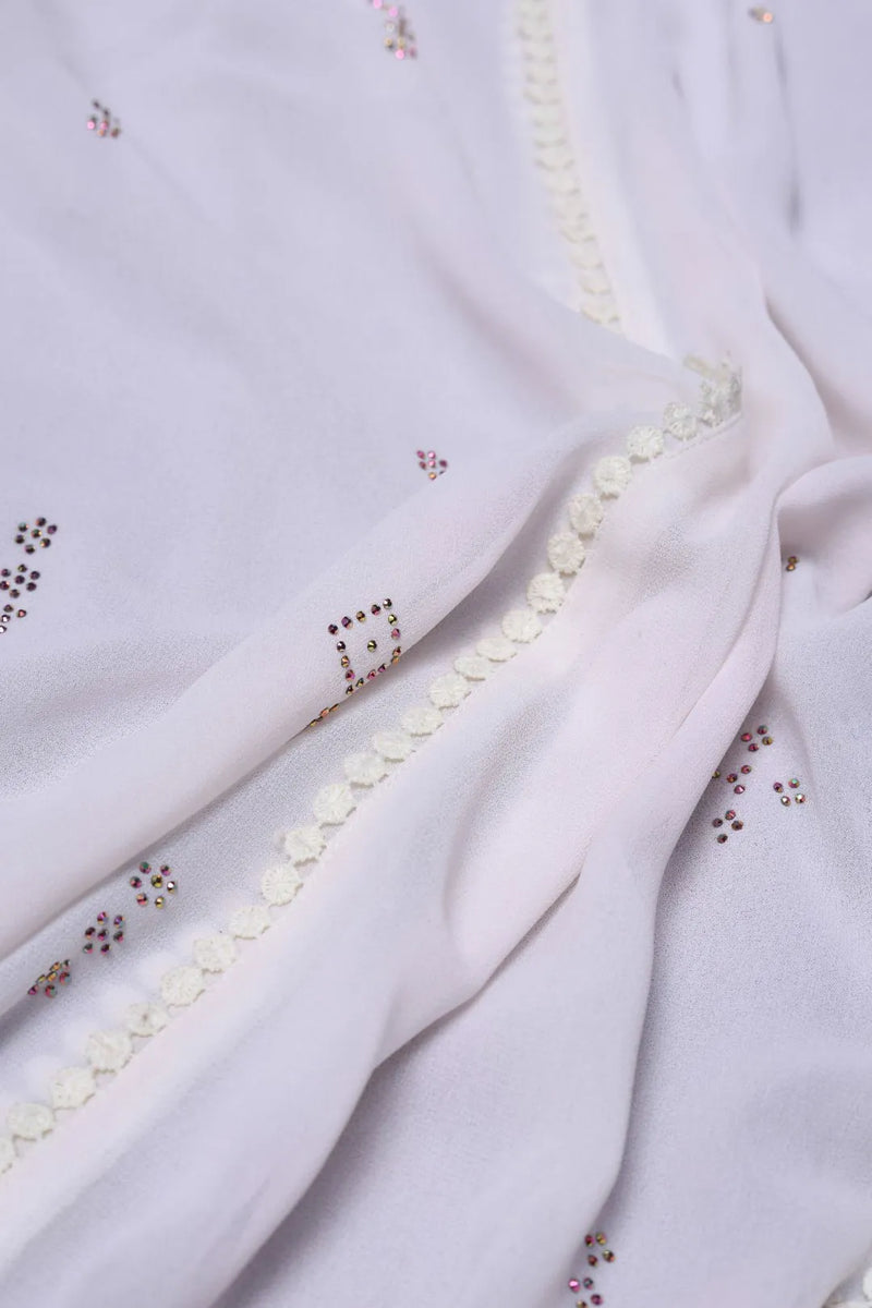 White Lining Stonework Stole For Abaya