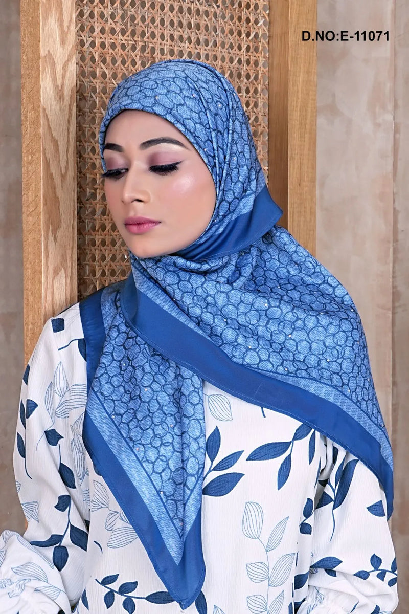 White Printed Silk Baju Kurung With Scarf For Women