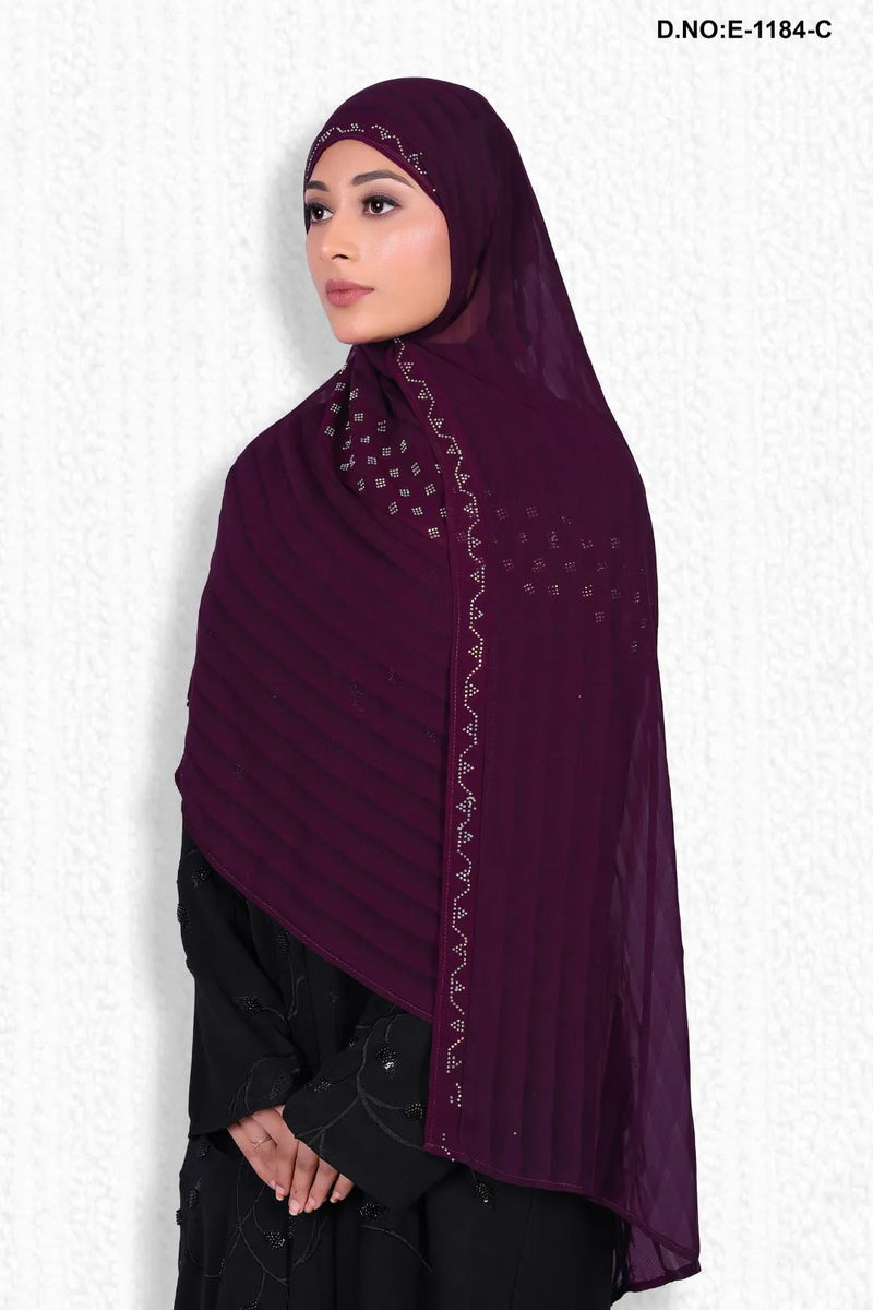 Wine Designer Diamond Work Dark Lining Dupatta