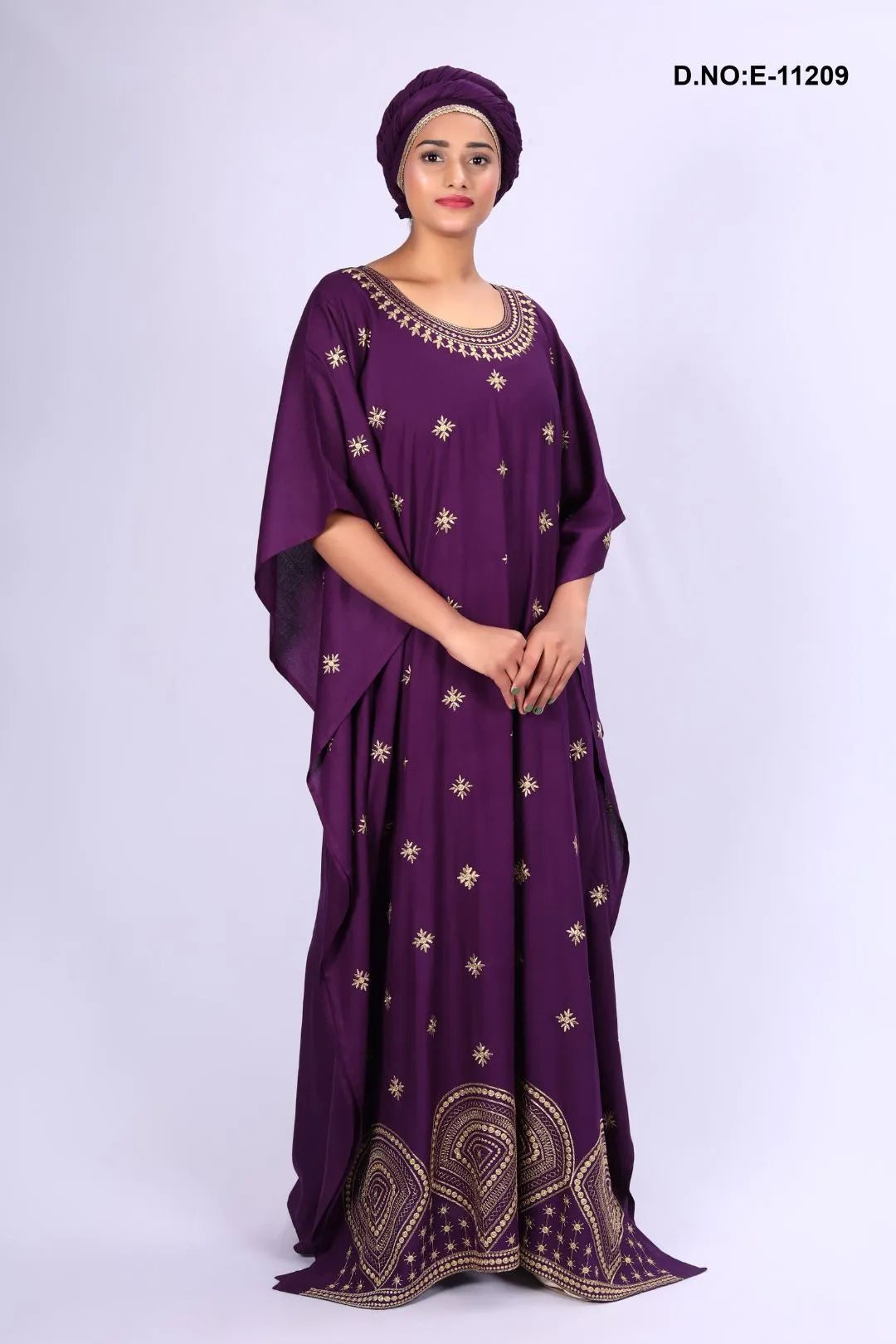 Wine Embroidery Work Kaftan With Scarf For Women