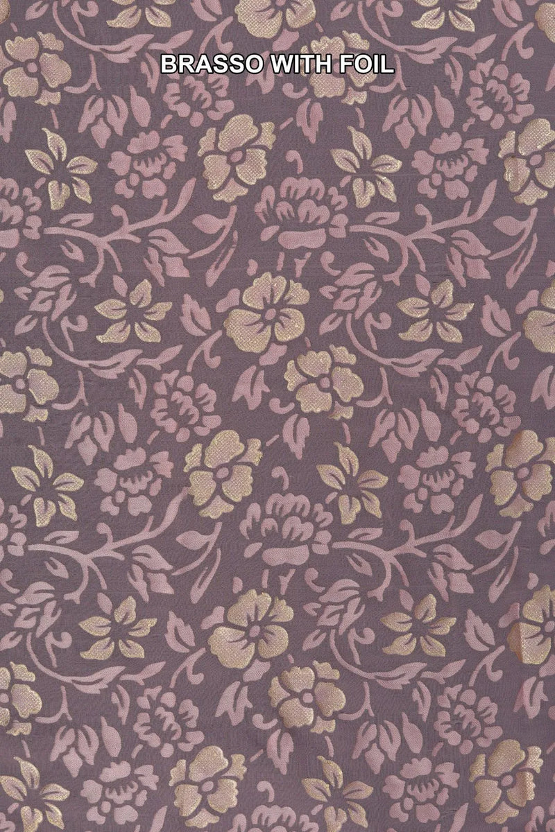 Wine Foil Work Embellished Brasso Fabric