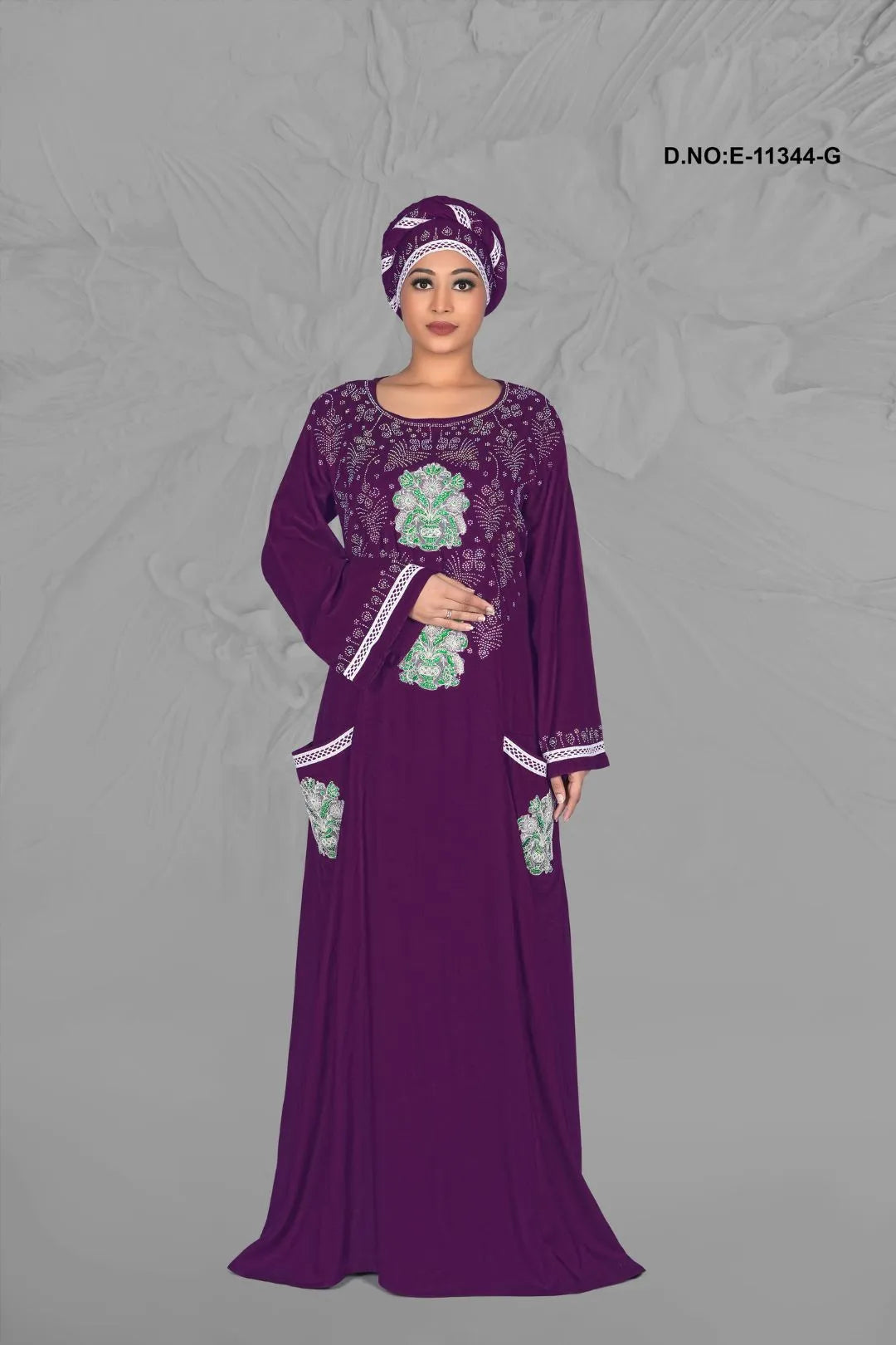 Wine Hand Embroidered Gorgeous Kaftan in Light Weight