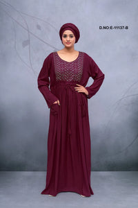 Wine Luxury Tradition Diamond Work Kaftan Dress Designs