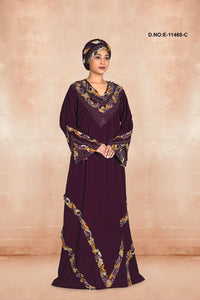 Wine Summer Girls and Women Party Wear Kaftan With Stole