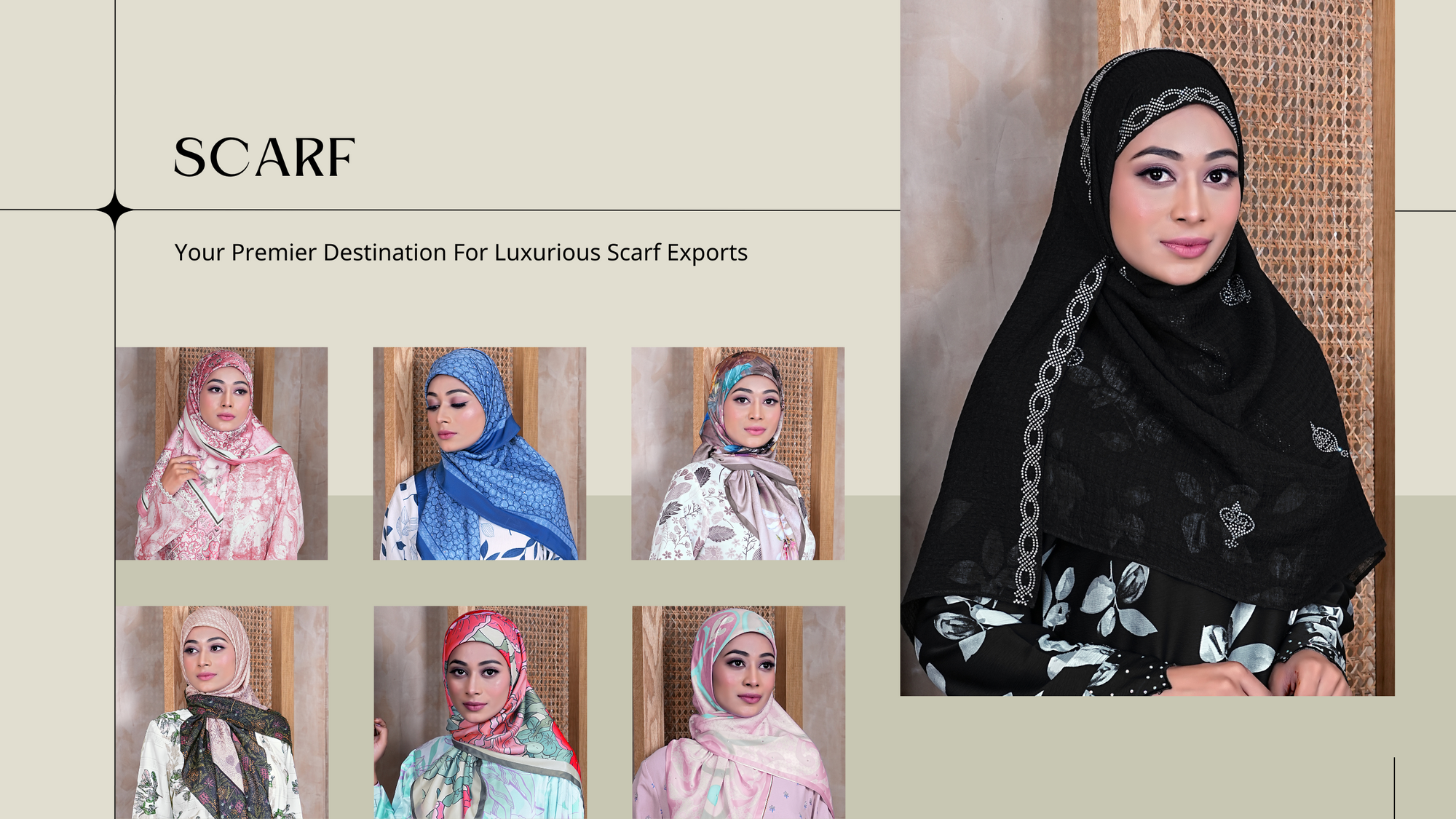 Woman wearing a black hijab with floral patterns