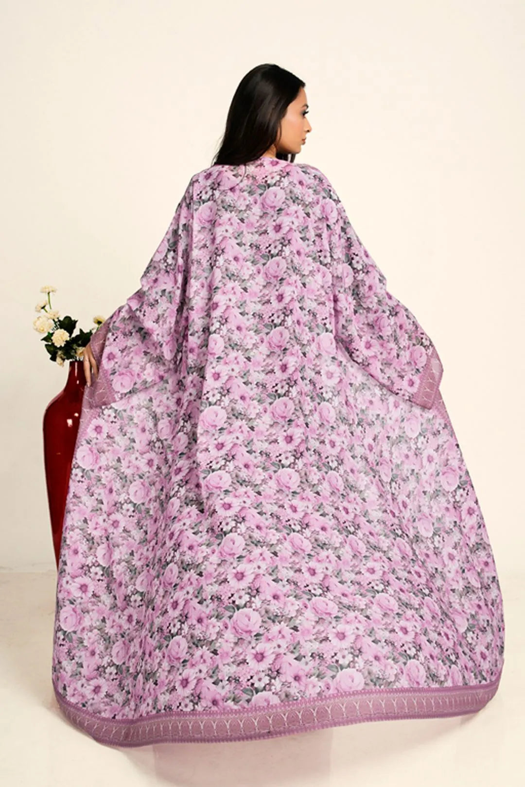 Women Chiffon Long Shrug Floral Open Front Full Length Modest Wear