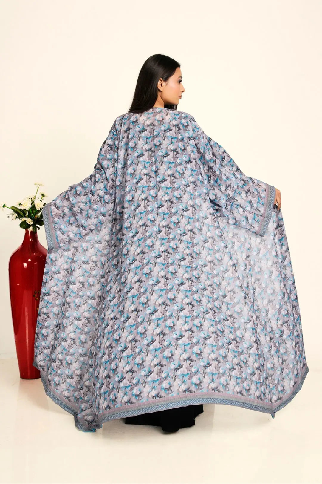 Women Chiffon Open Front Shrug Full Length Floral Modest Wear Jacket