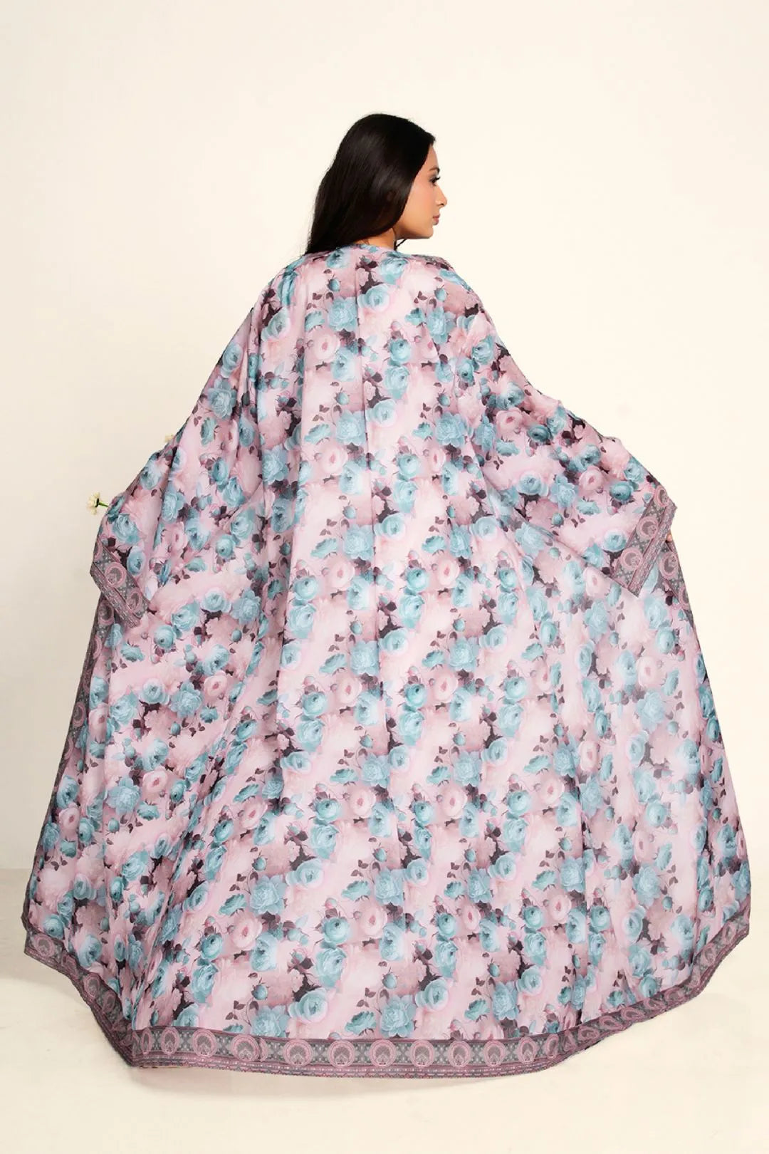 Women Chiffon Open Front Shrug Full Length Floral Modest Wear Layer