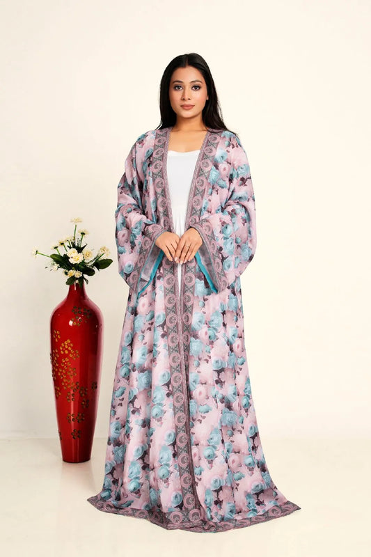 Women Chiffon Open Front Shrug Full Length Floral Modest Wear Layer