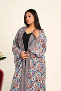 Women Chiffon Open Front Shrug Full Length Printed Modest Wear Overlay