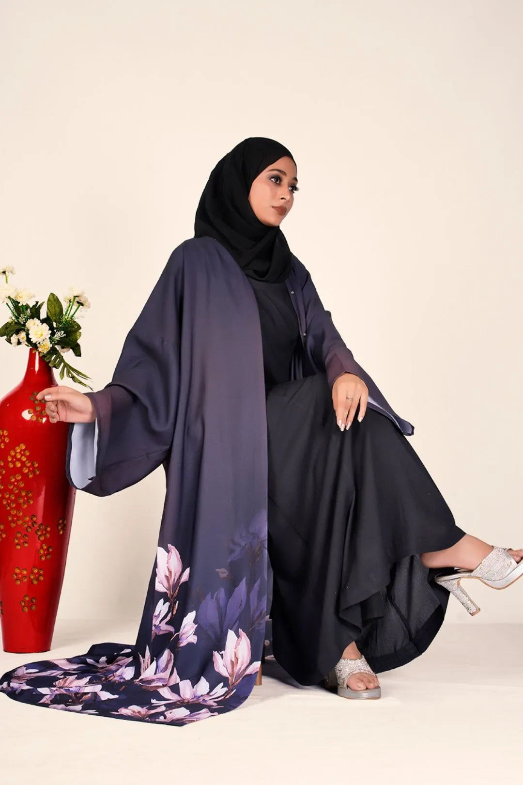 Women’s Crepe Shrug with Bloom Print and Petal Hem Accents