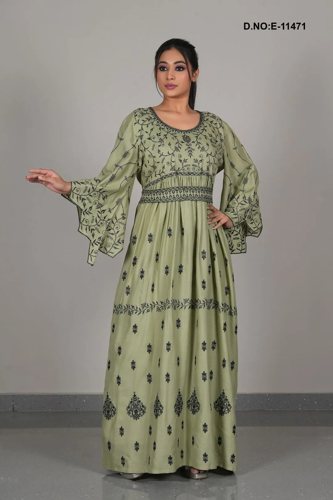 Women's Embroidered Long Flared Kaftan