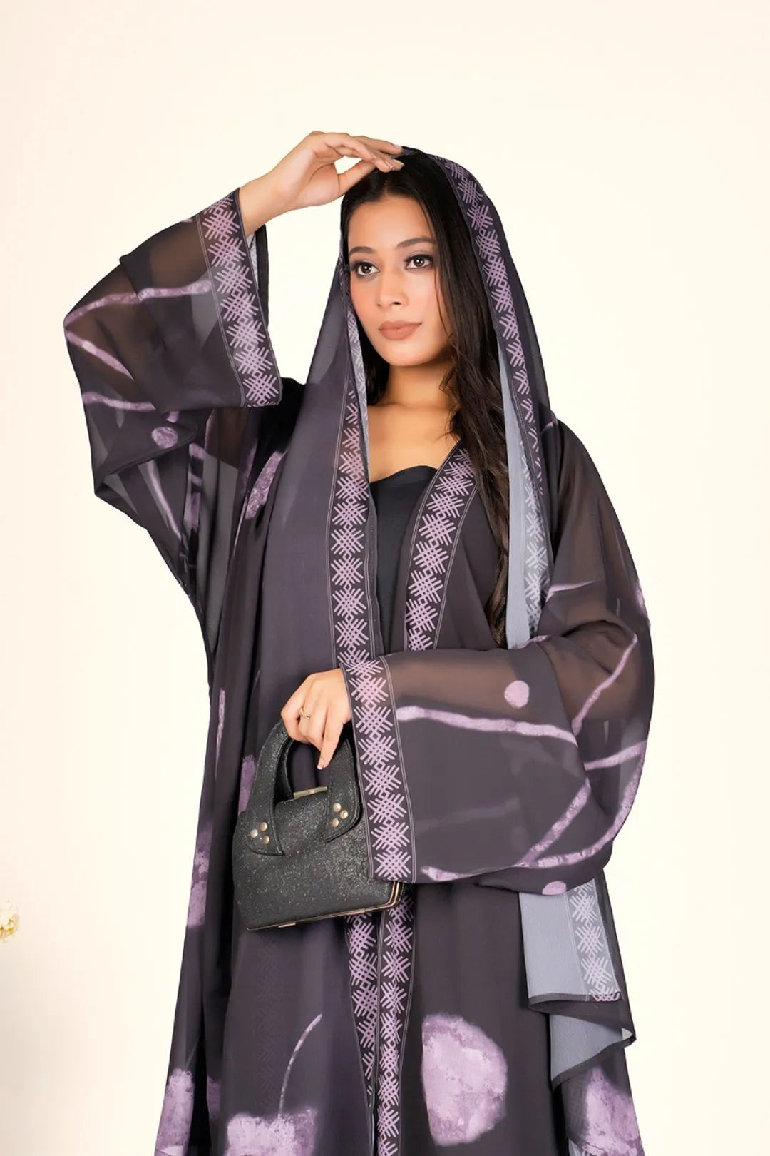 Women’s Lightweight Georgette Shrug in Black–Plum Mist Shades