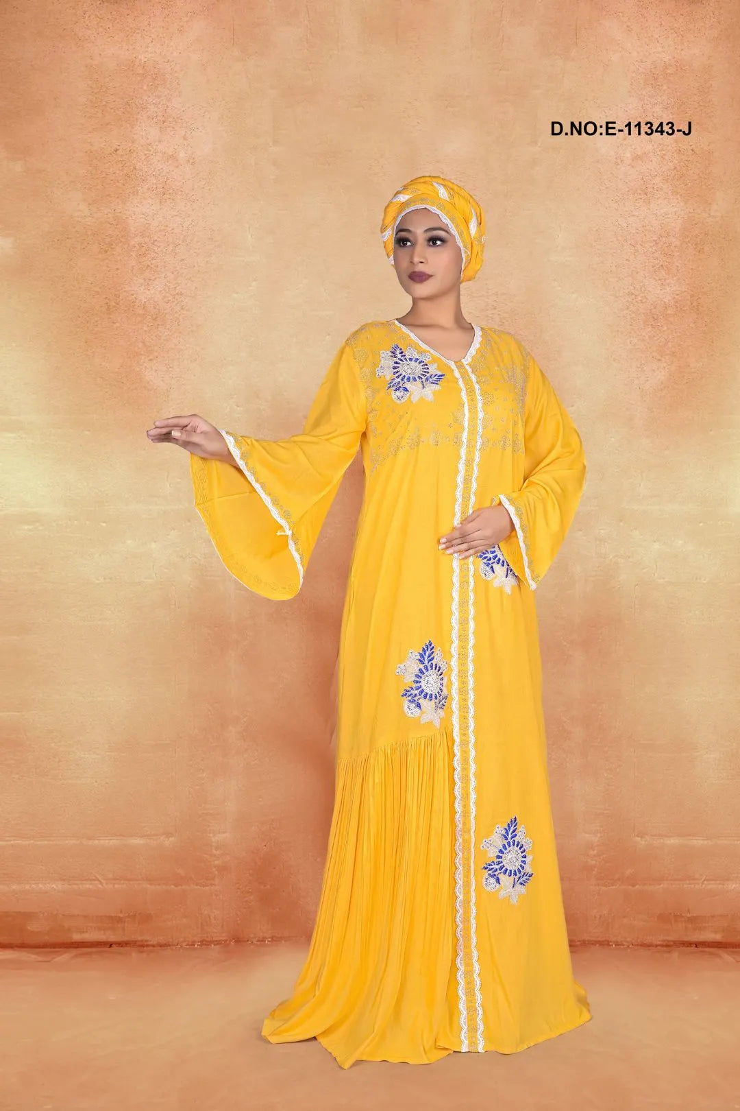 Yellow Abaya Dubai Women Elegant Party Wear Kaftan