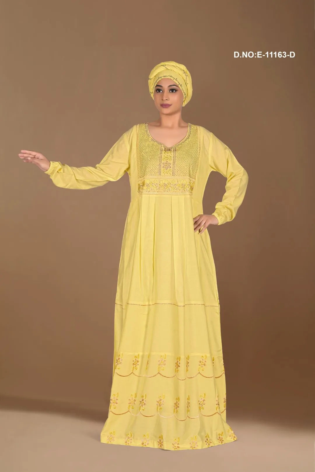 Yellow Exclusive Designer Kaftan with Stole For Women