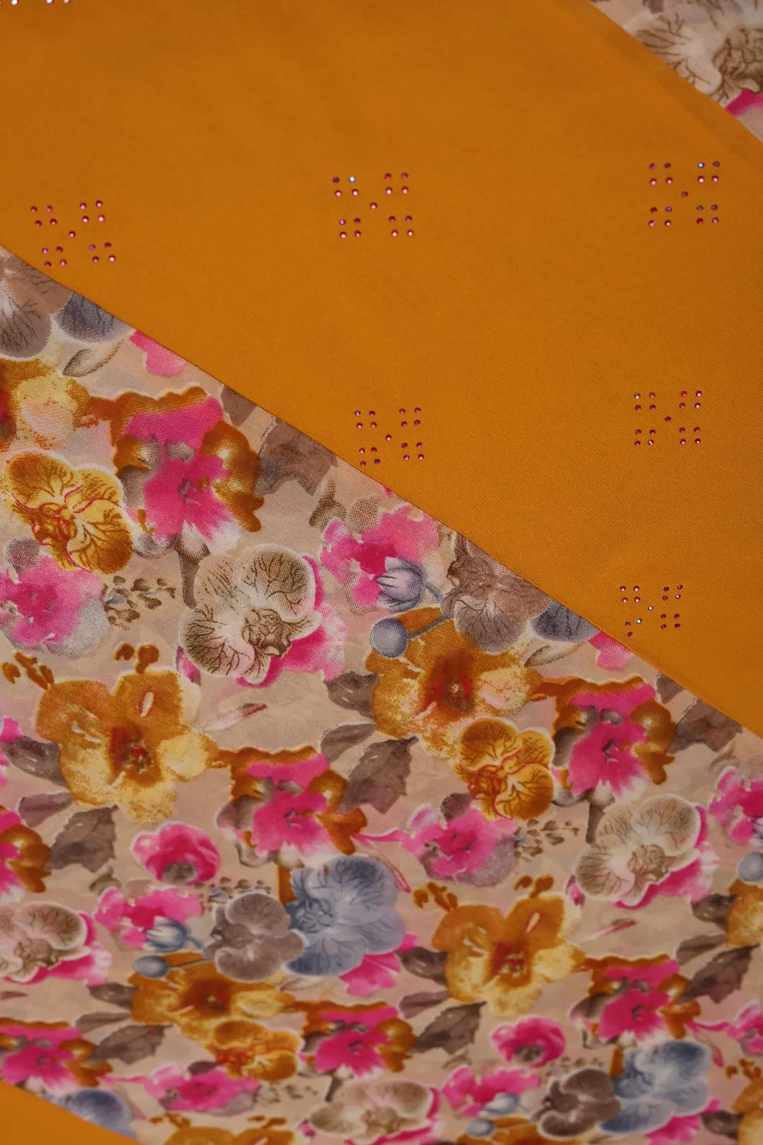 Yellow Flower Printed Stole For Abaya