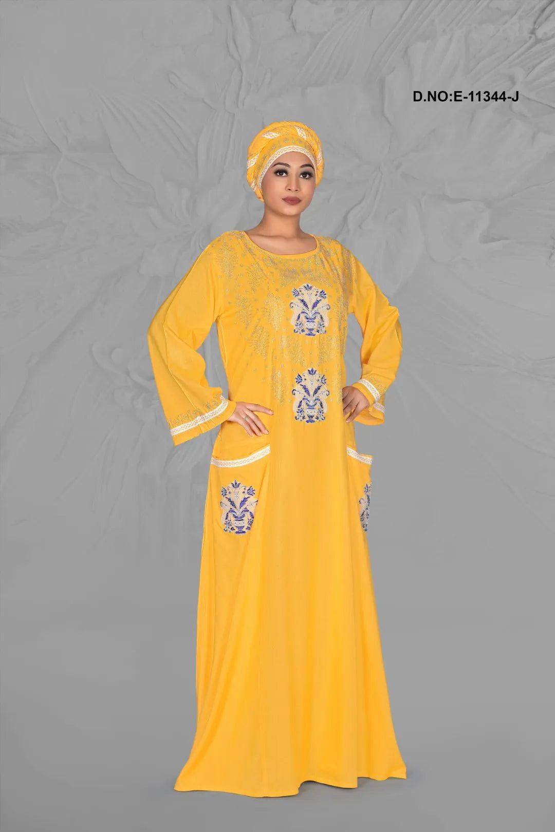 Yellow Hand Embroidered Gorgeous Kaftan in Light Weight