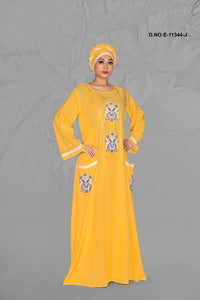 Yellow Hand Embroidered Gorgeous Kaftan in Light Weight