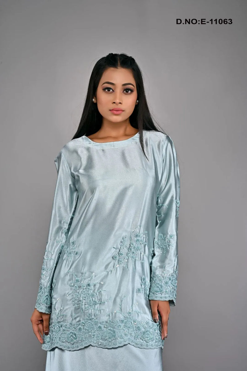 Zari Embroidery Silk Baju Kurung Design For Women