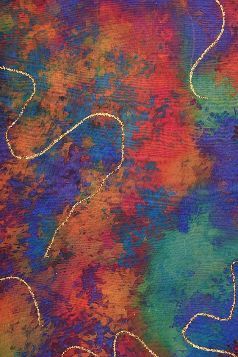 Abstract Fiesta Print Viscose with Glittering Gold Tracing - غاجي والا إكسبورت Gajiwala Export