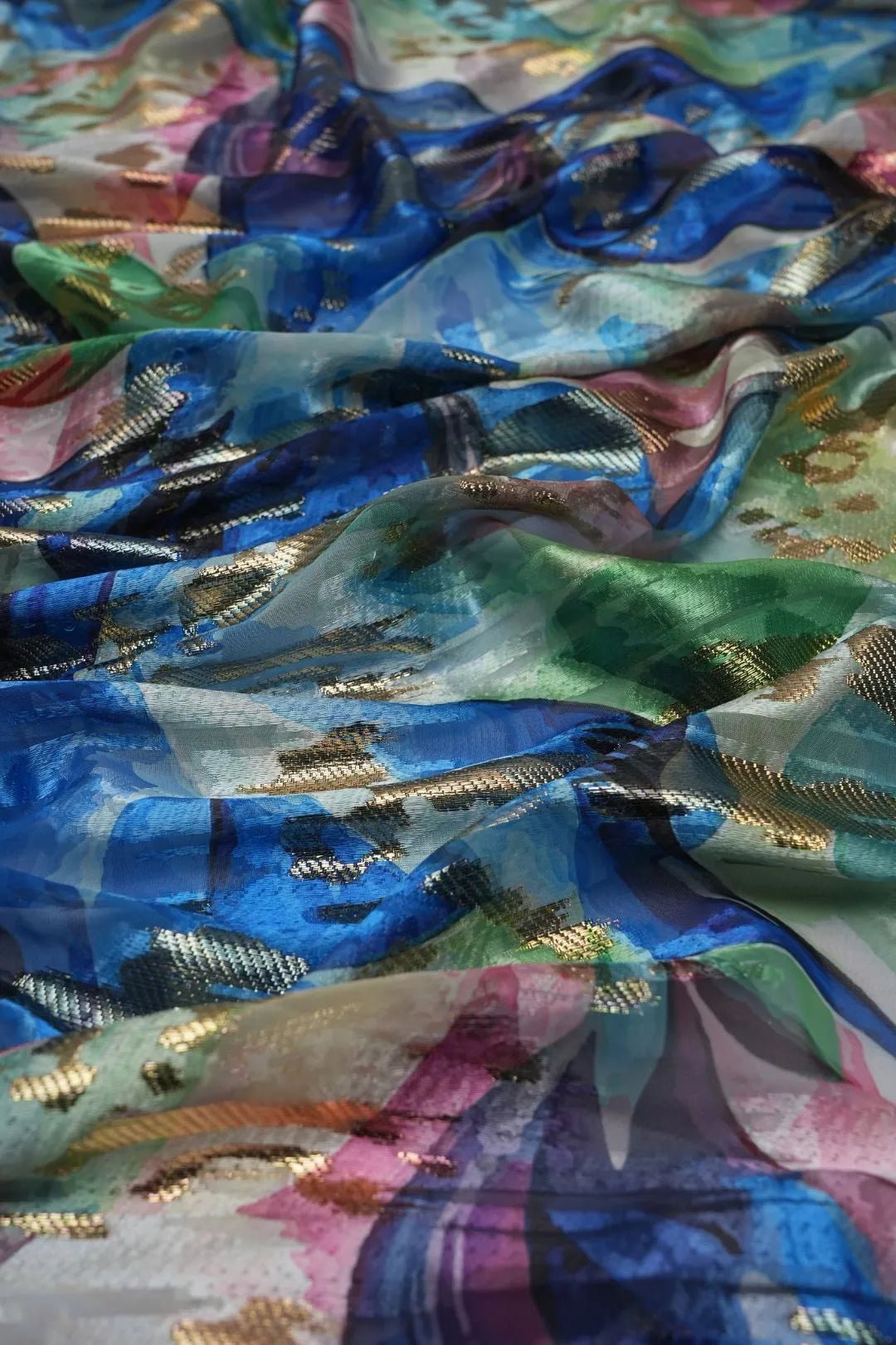 Abstract Floral Print Fabric with Textured Overlay - غاجي والا إكسبورت Gajiwala Export