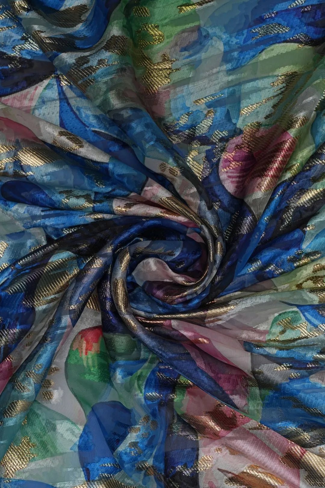 Abstract Floral Print Fabric with Textured Overlay - غاجي والا إكسبورت Gajiwala Export