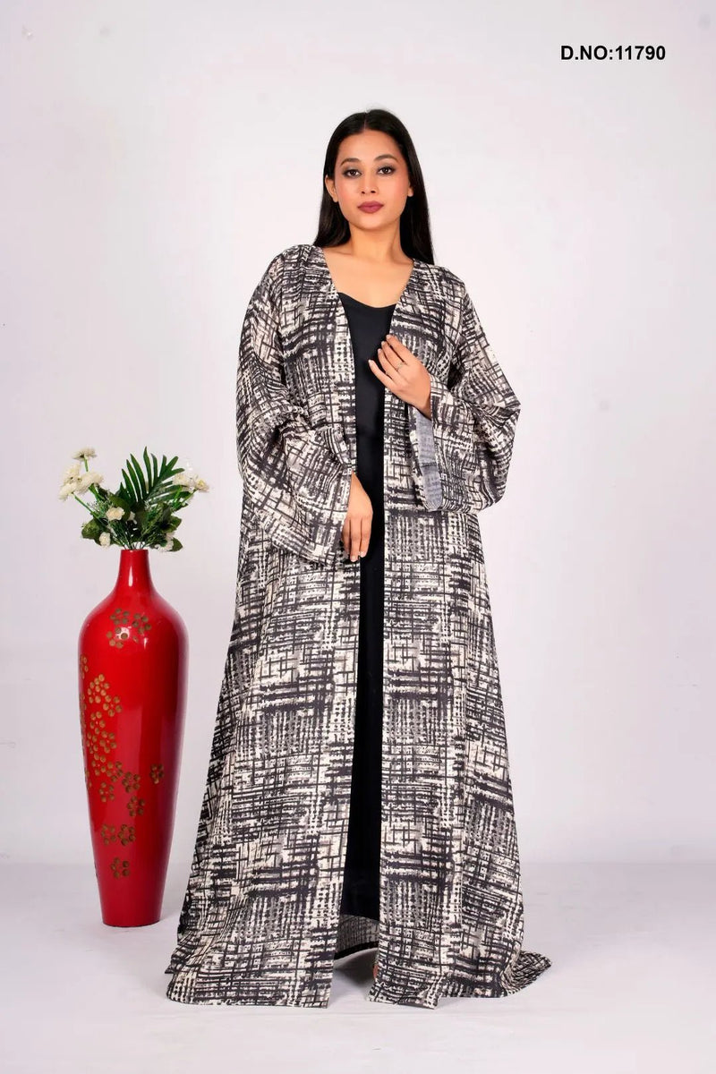 Abstract Monochrome Print Open Linen Shrug - غاجي والا إكسبورت Gajiwala Export