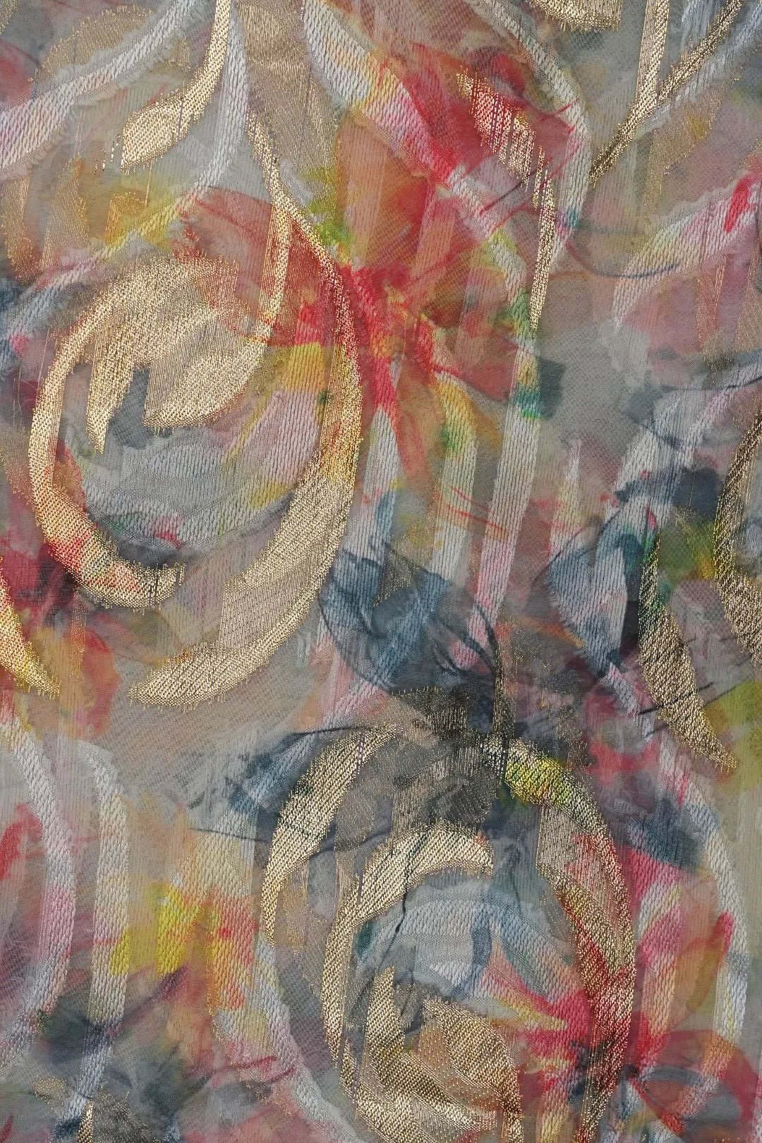 Abstract Multi - Color Floral Print Brocade Fabric - غاجي والا إكسبورت Gajiwala Export