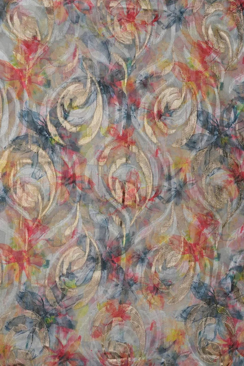 Abstract Multi - Color Floral Print Brocade Fabric - غاجي والا إكسبورت Gajiwala Export