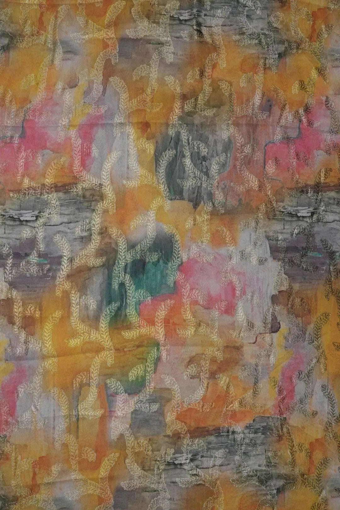 Abstract Watercolor Print Fabric with Metallic Pattern - غاجي والا إكسبورت Gajiwala Export