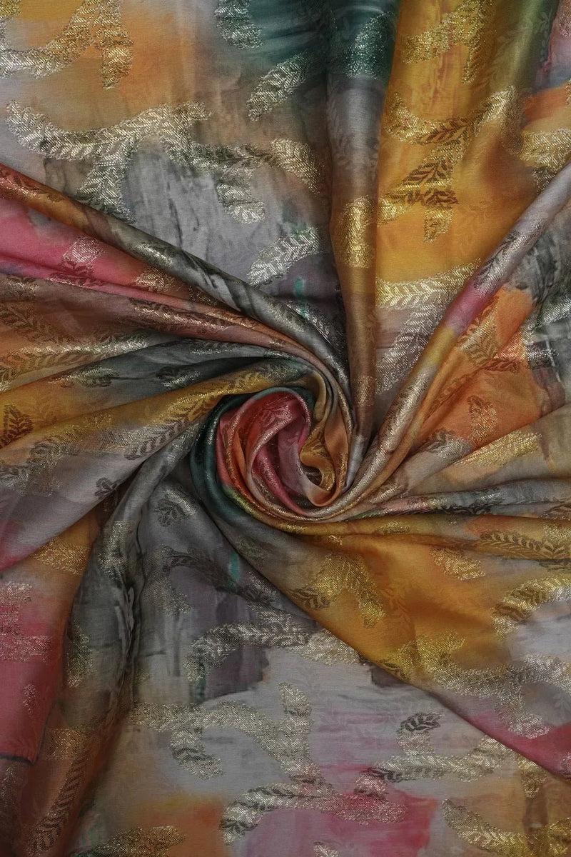 Abstract Watercolor Print Fabric with Metallic Pattern - غاجي والا إكسبورت Gajiwala Export
