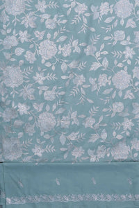 Aqua Blue Cotton Suit with Silver Foil Embroidery - غاجي والا إكسبورت Gajiwala Export