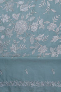 Aqua Blue Cotton Suit with Silver Foil Embroidery - غاجي والا إكسبورت Gajiwala Export