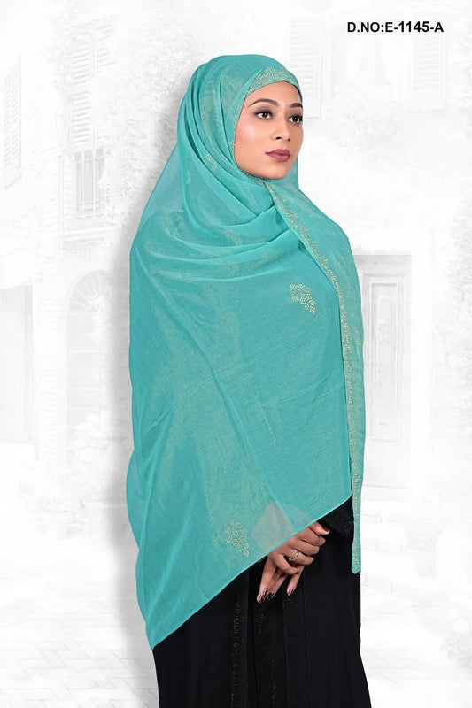 Aqua Shimmer Dupatta with Fine Crystal Edging - غاجي والا إكسبورت Gajiwala Export
