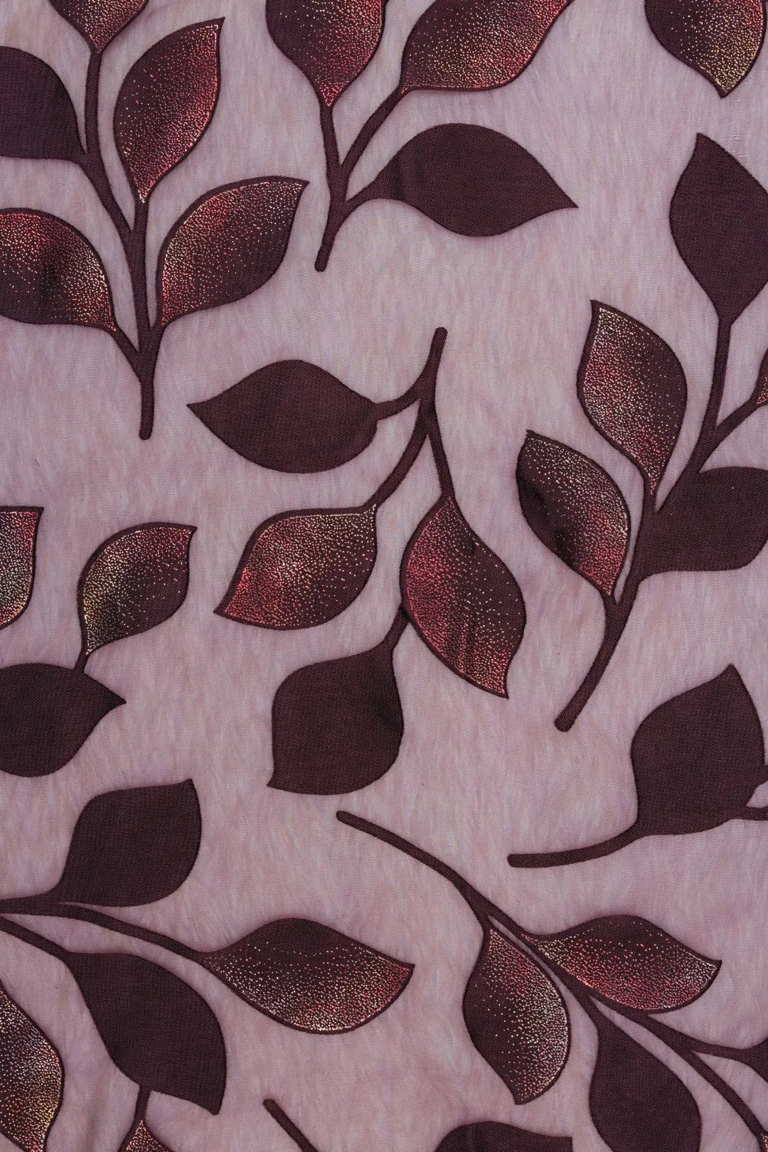 Autumn Ember Metallic Leaf Wine Mesh fabric - غاجي والا إكسبورت Gajiwala Export