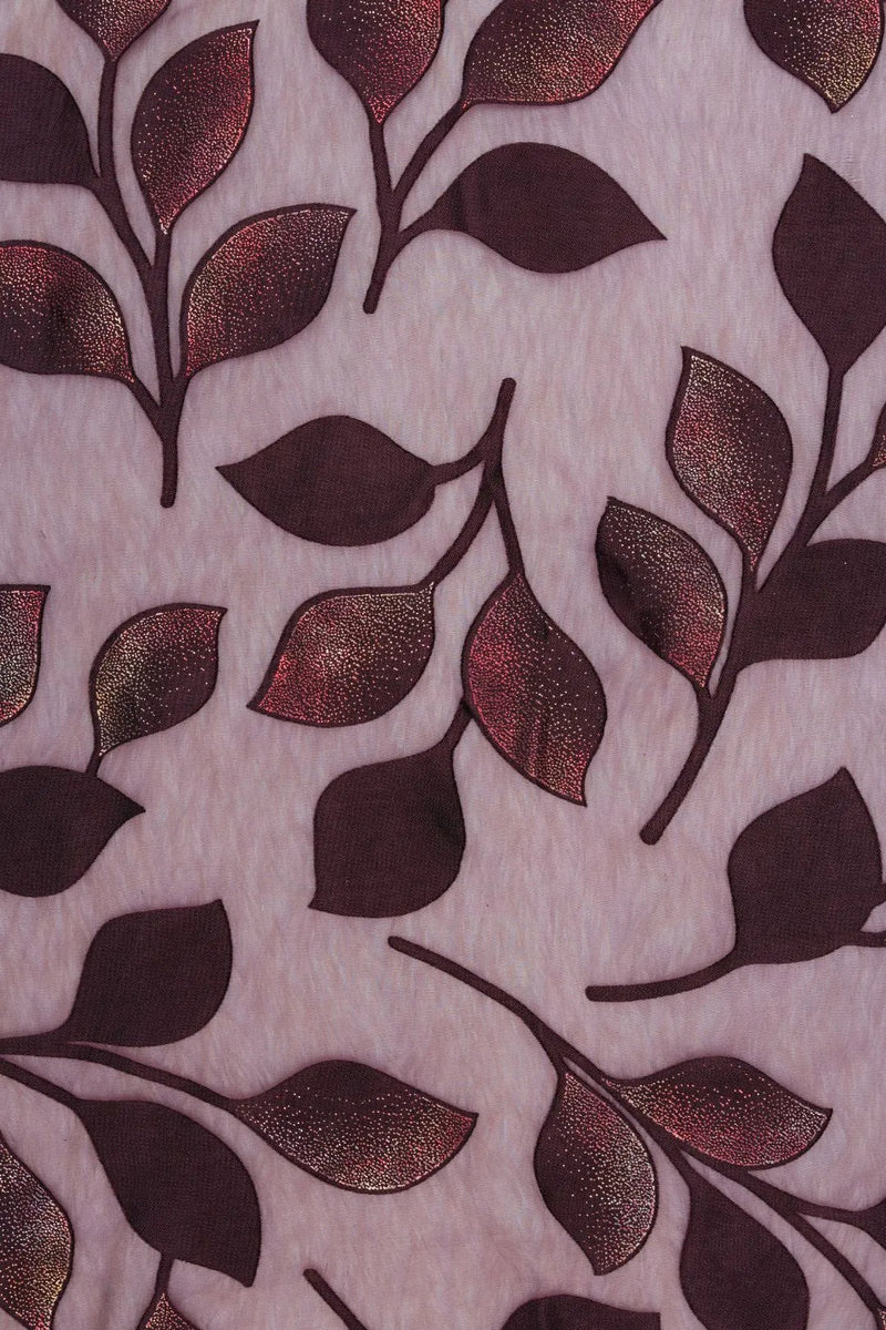 Autumn Ember Metallic Leaf Wine Mesh fabric - غاجي والا إكسبورت Gajiwala Export