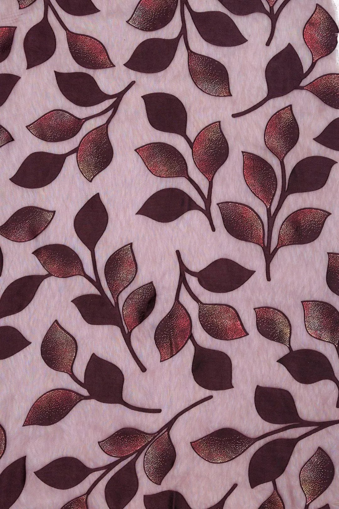 Autumn Ember Metallic Leaf Wine Mesh fabric- غاجي والا إكسبورت Gajiwala Export